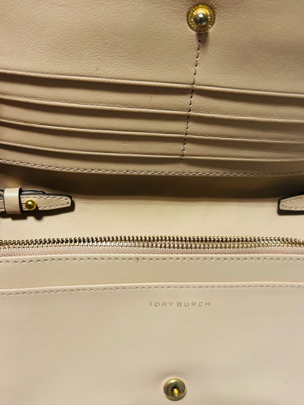 Tory Burch Beige Leather Wallet with Gold Hardware